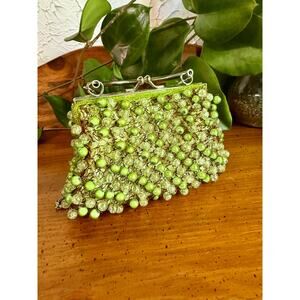 Vintage Green Beaded Evening Bag Removable Chain Strap Retro Cocktail Purse
